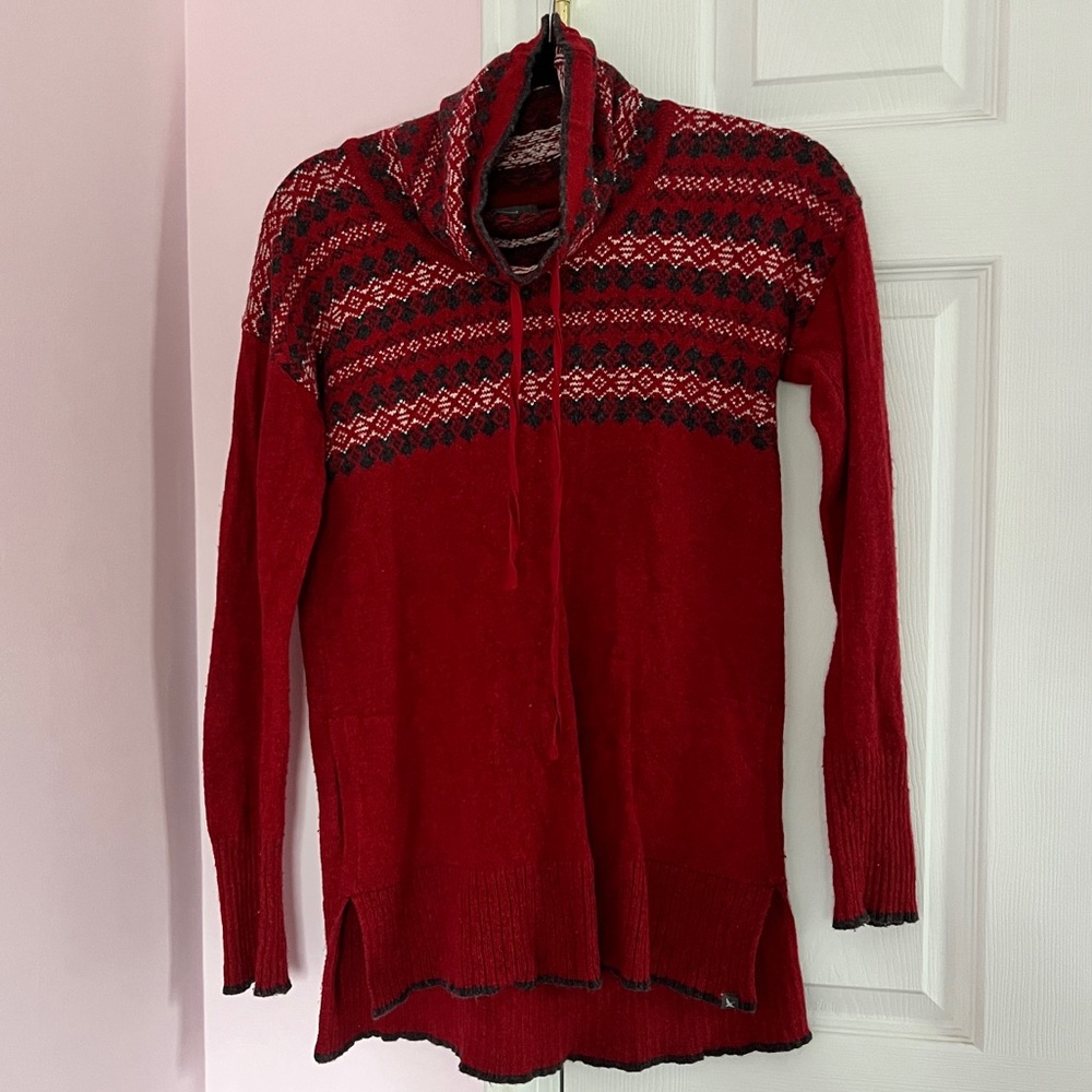 Red Eddie Bauer fair isle cowl neck tunic sweater